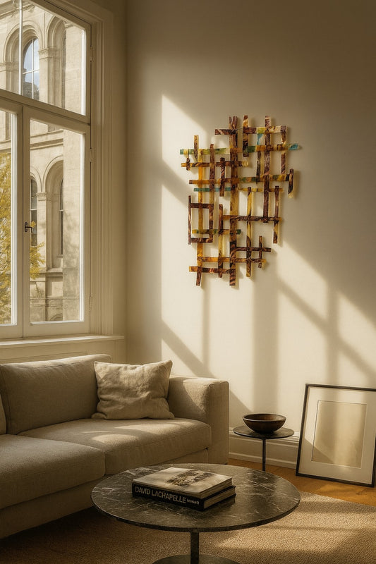 Amber Weave - Abstract Fused glass Artwork