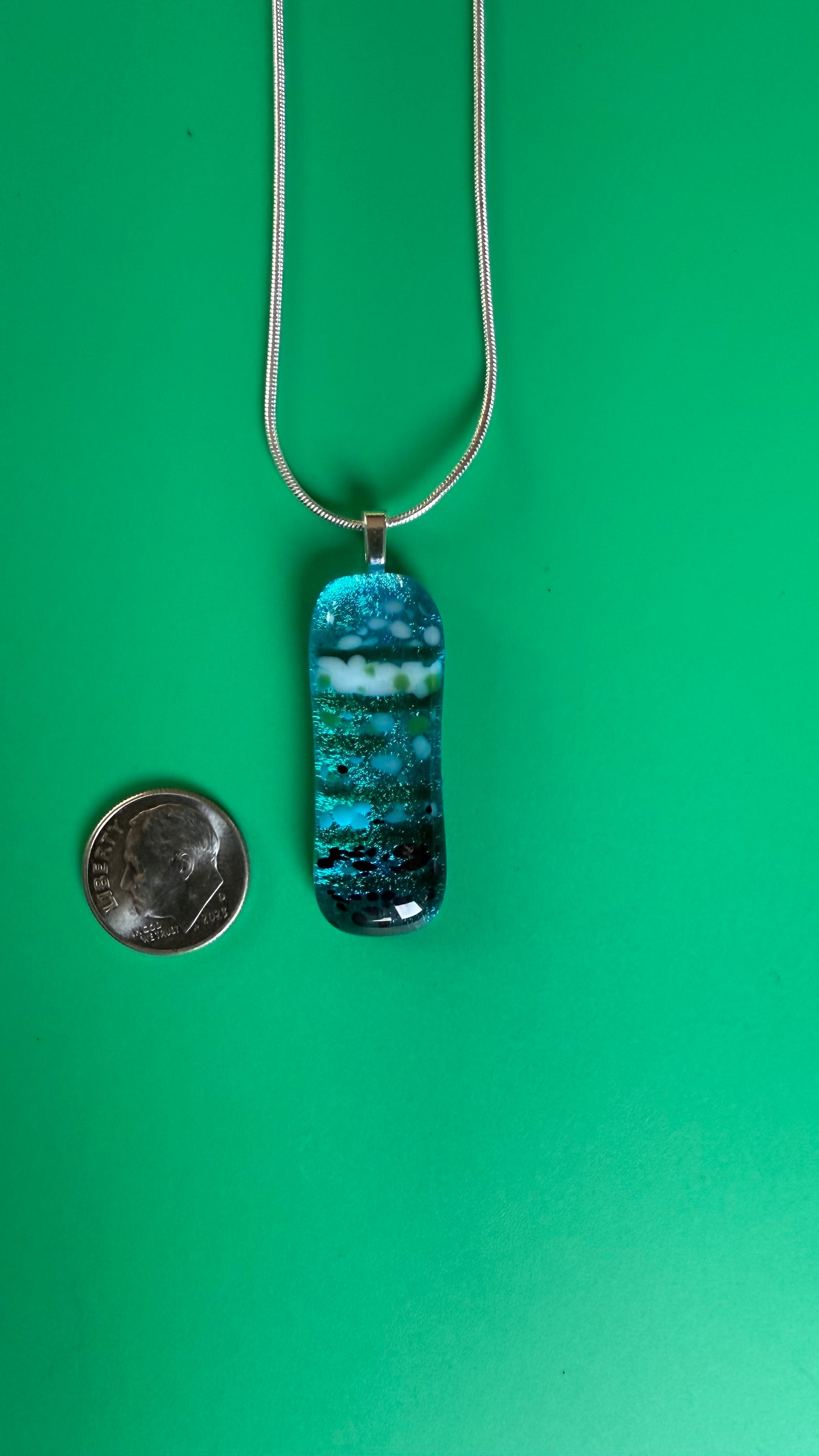 Teal Blue Dichroic fused glass pendant