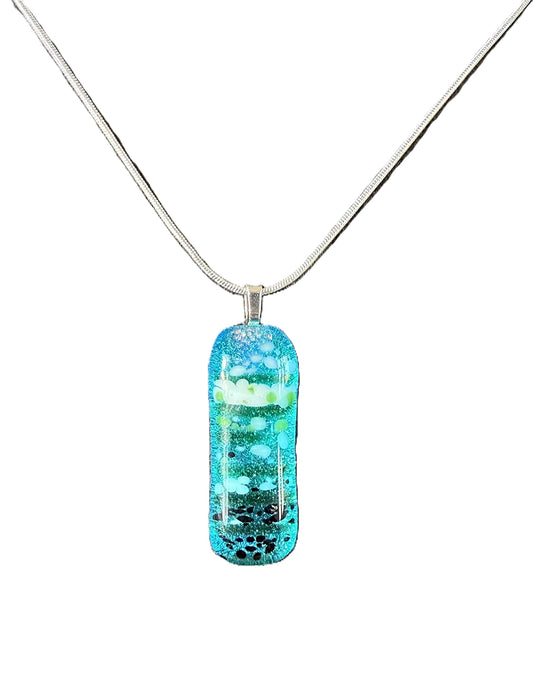 Teal Blue Dichroic fused glass pendant
