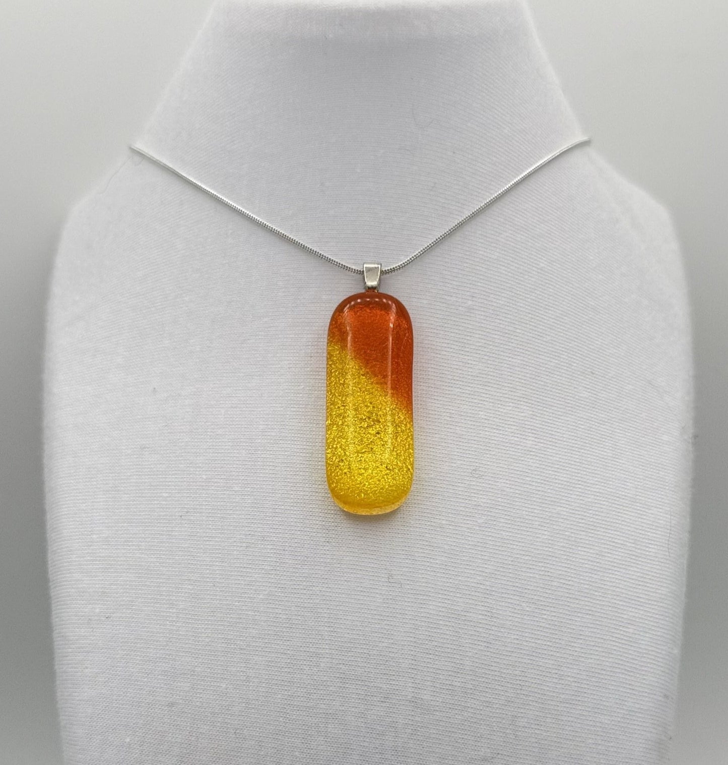 Gold dichroic and Orange antique glass pendant