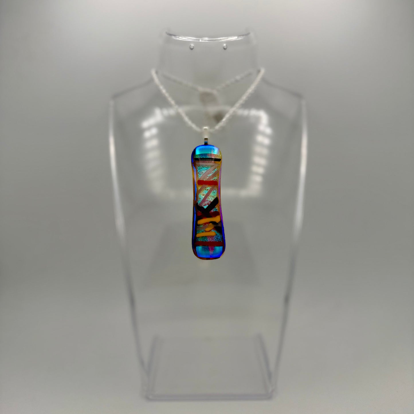 Clear Amber Antique art glass & Teal Pink dichroic glass and multicolor firelight elements