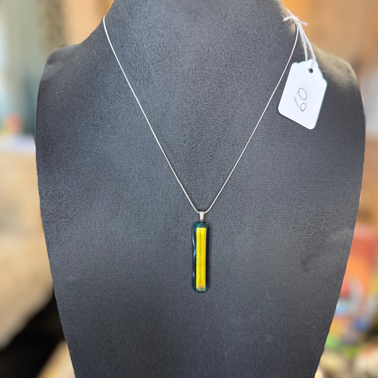 Gold Dichroic glass over Teal blue Antique glass pendant