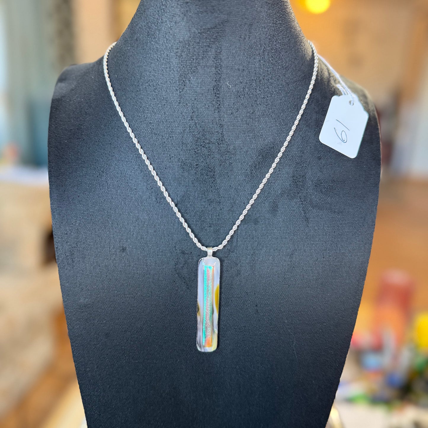 Blue Green dichroic glass fused over rich Amber Antique glass