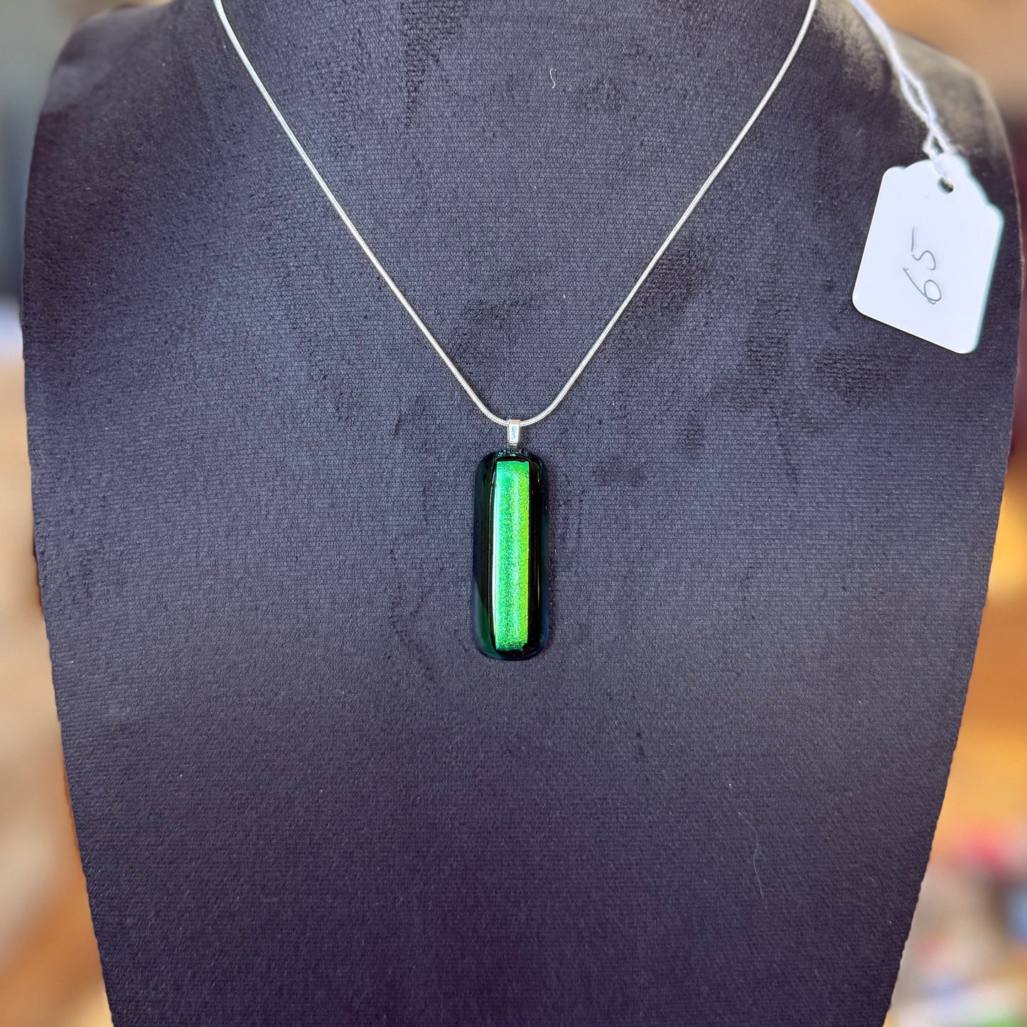 Teal with Black outline Dichroic Fused over Green and Clear Blue Antique glass