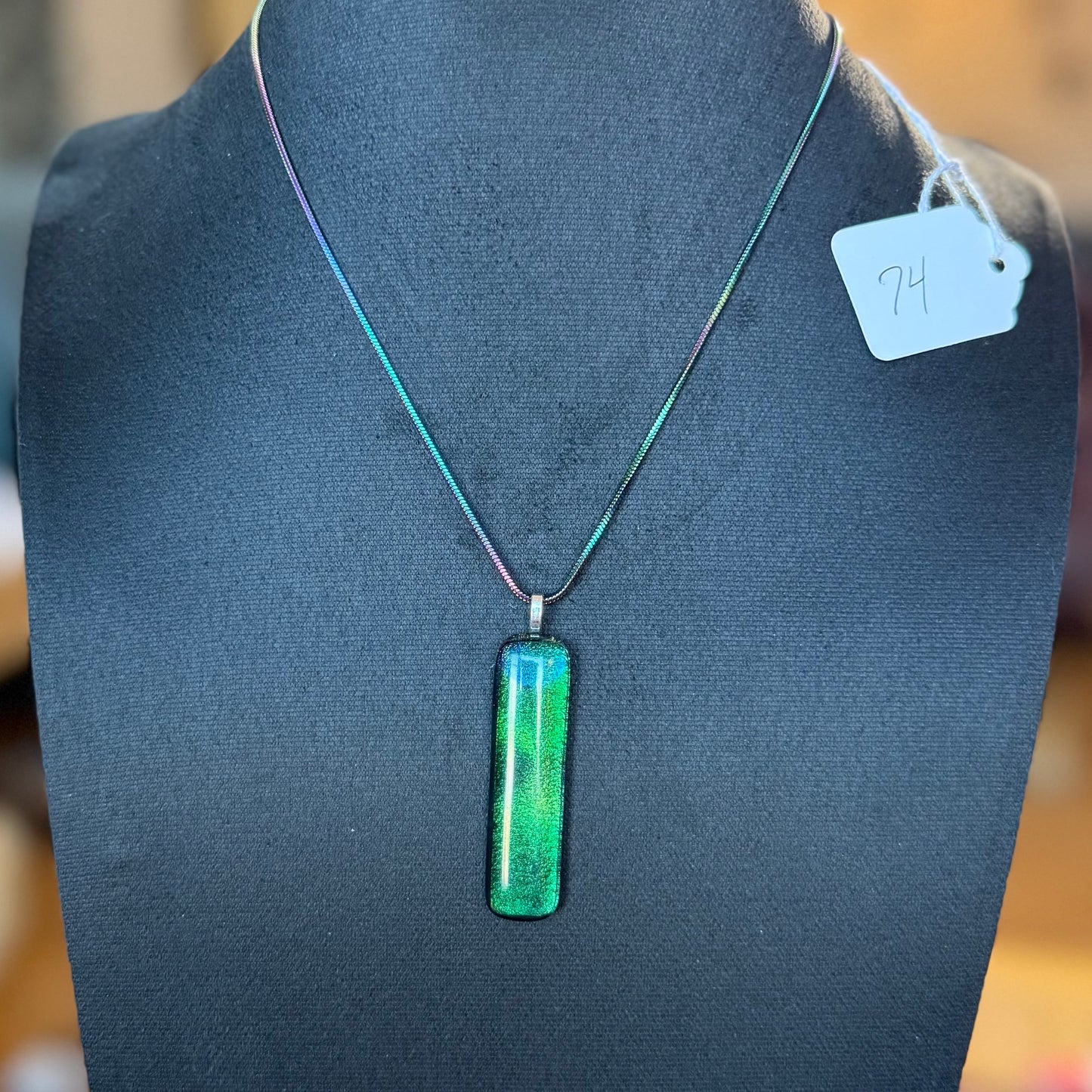 Translucent Antique Art glass Fused over Teal Gold Dichroic glass Pendant