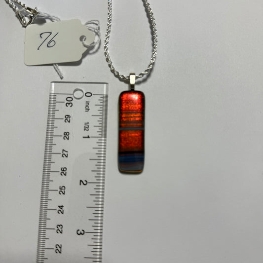 Clear Blue and white Spectrum glass Fused over Candy Apple Red Dichroic Pendant