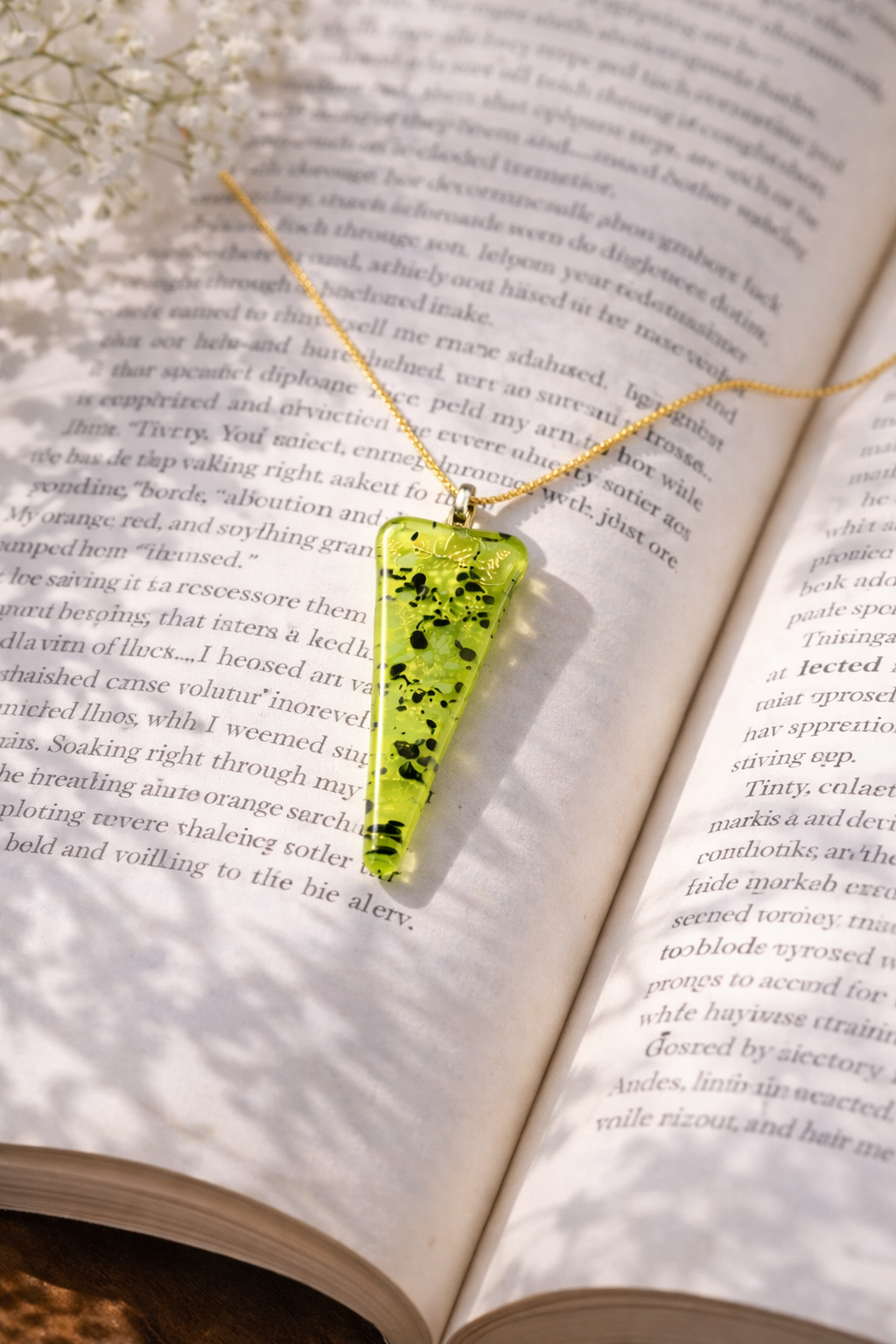 Light Green Translucent Antique art glass with Black and Firelight frit