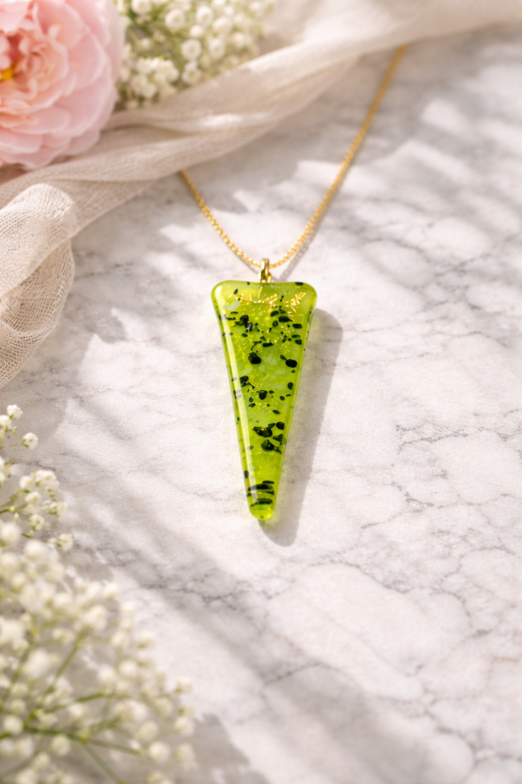 Light Green Translucent Antique art glass with Black and Firelight frit