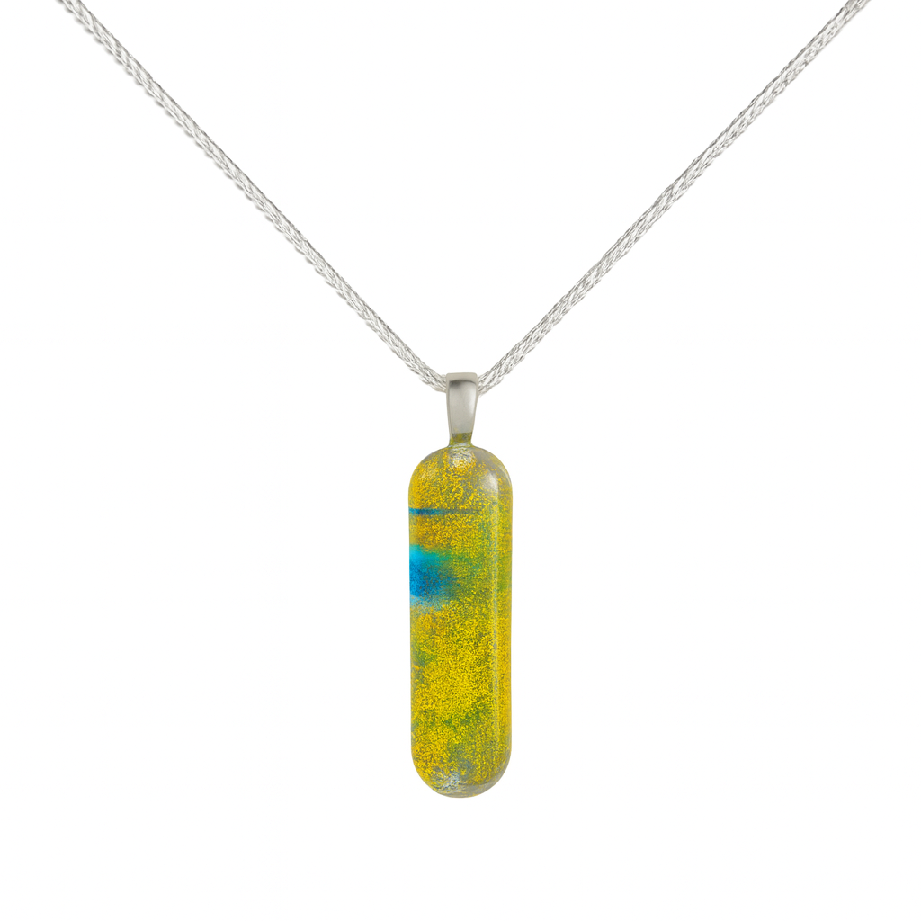 Antique Glass Fusion Pendant – White, Green, Amber with Salmon Dichroic