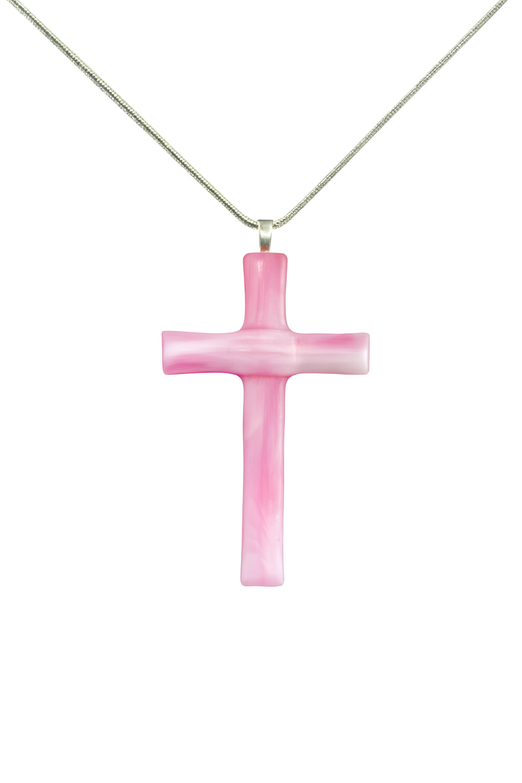 Pink smooth flat Glass Cross Pendant