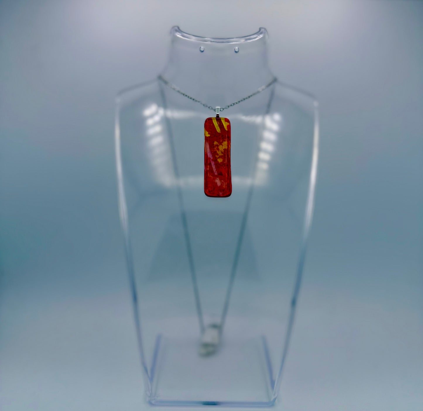 Red Spectrum glass pendant with firelight, yellow and red stringers