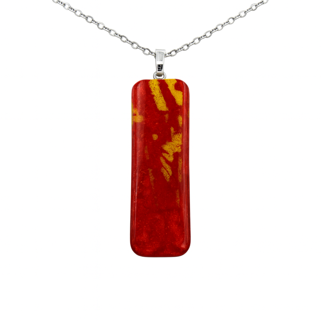Red Spectrum glass pendant with firelight, yellow and red stringers