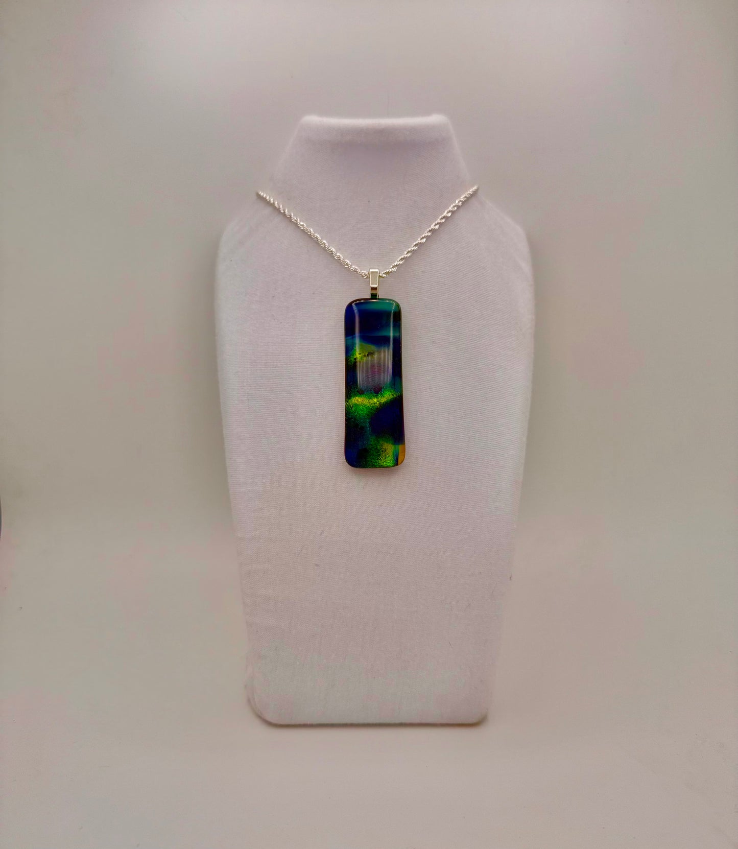 Antique Hand-blown art glass pendant with Teal Dichroic pendant