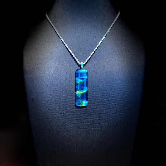 Antique Hand-blown art glass pendant with Teal Dichroic pendant