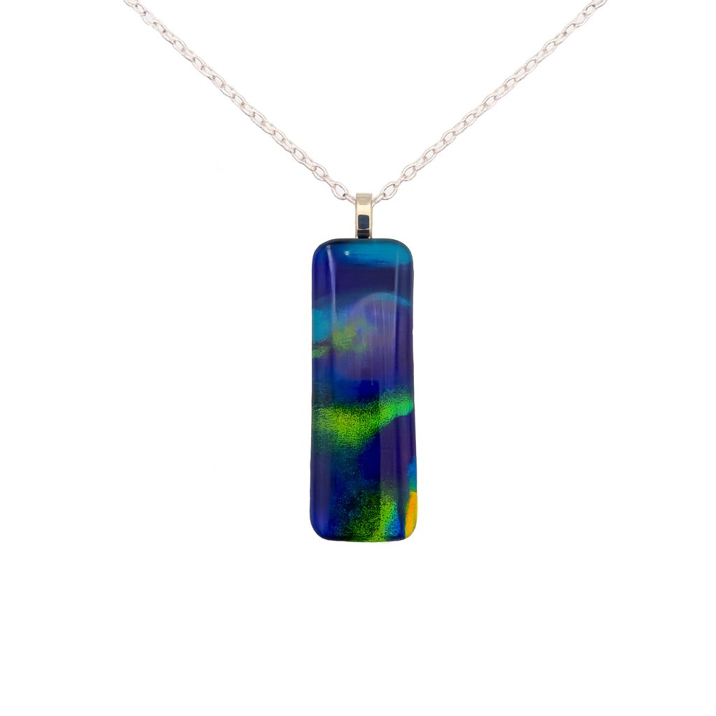 Antique Hand-blown art glass pendant with Teal Dichroic pendant