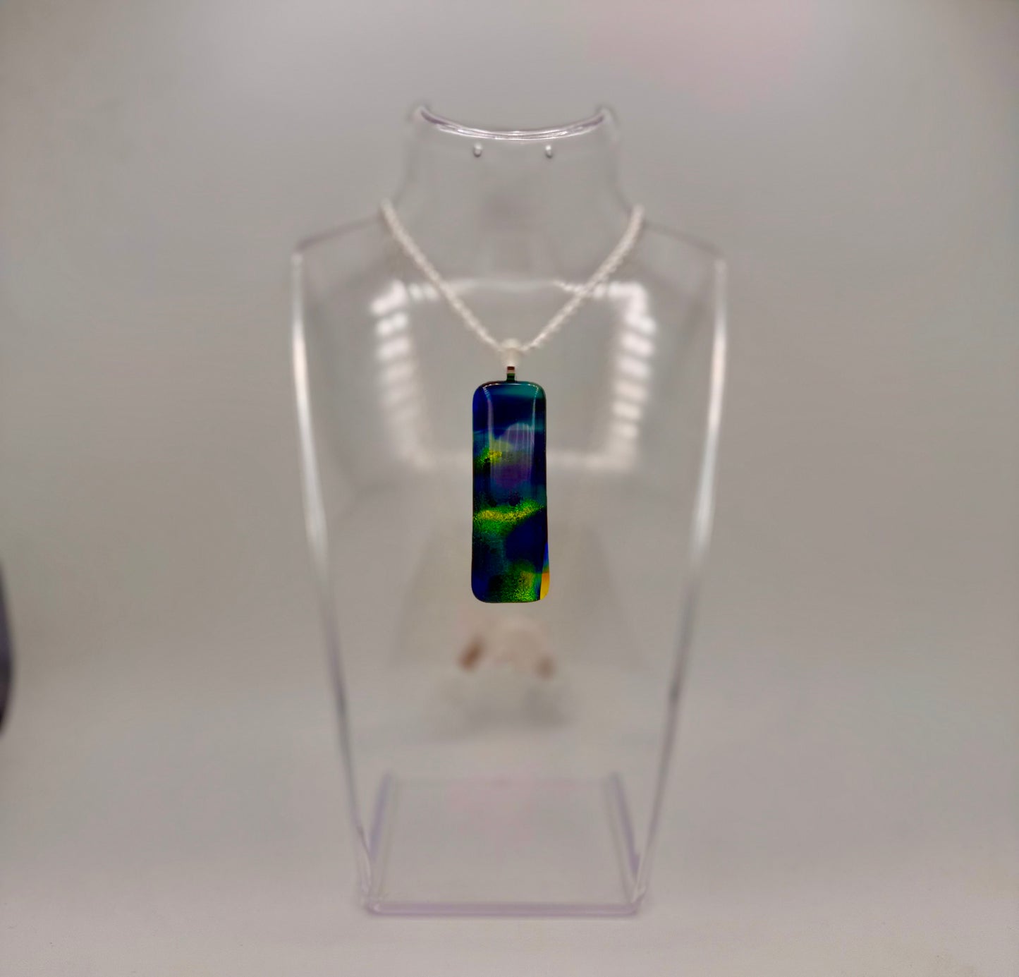 Antique Hand-blown art glass pendant with Teal Dichroic pendant