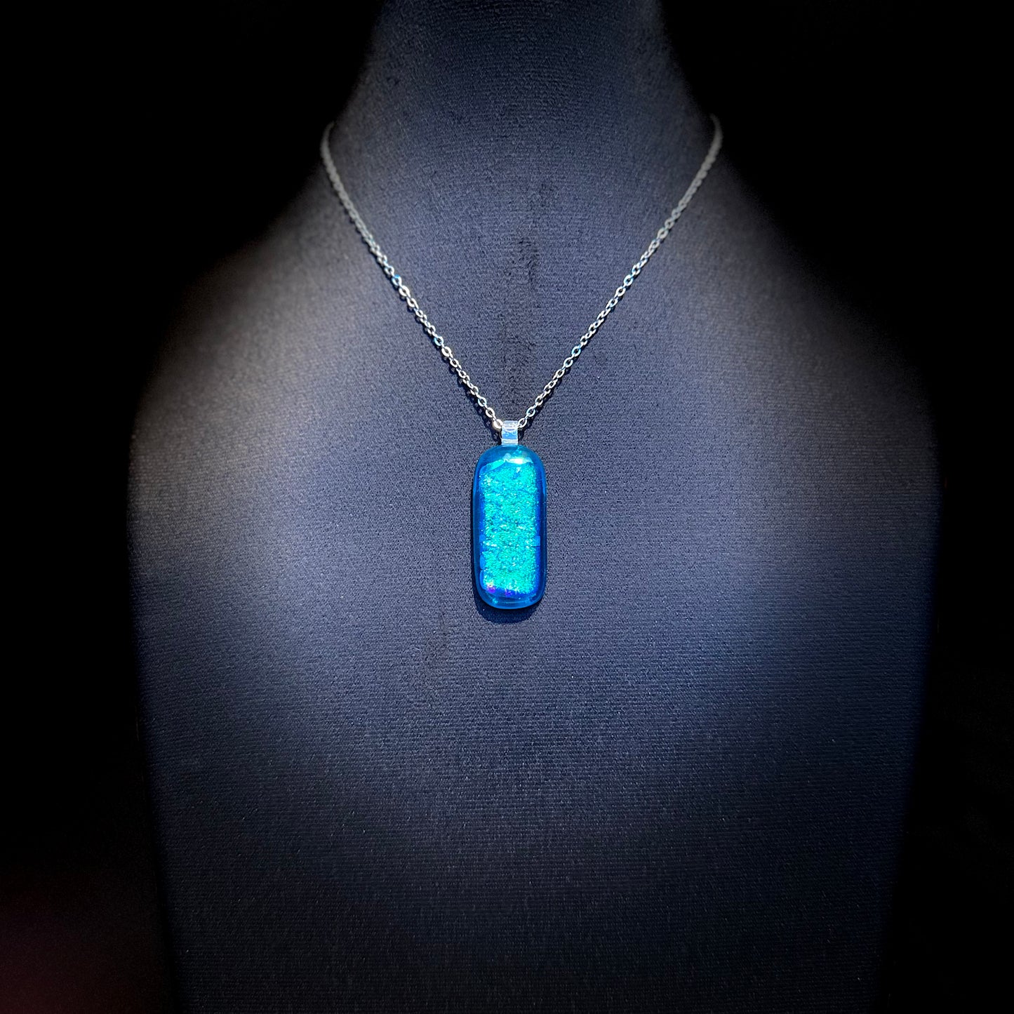 Light Blue Hand-Blown Antique art glass pendant with Firelight frit