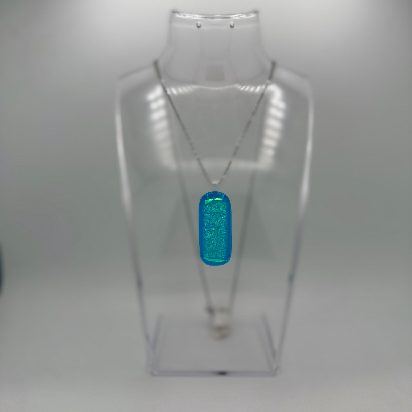 Light Blue Hand-Blown Antique art glass pendant with Firelight frit