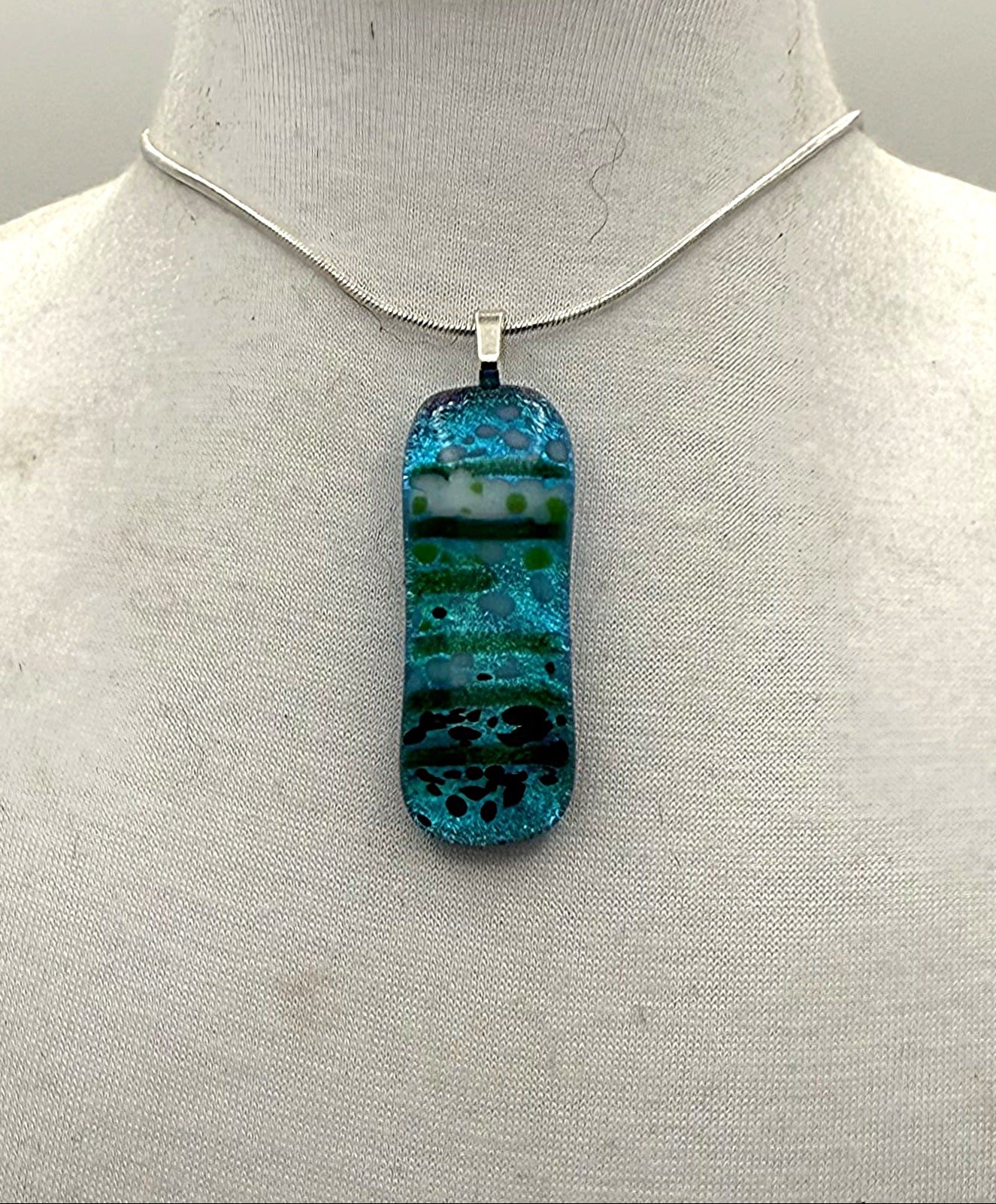 Teal Blue Dichroic fused glass pendant