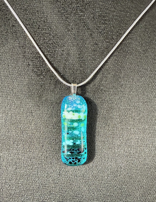Teal Blue Dichroic fused glass pendant