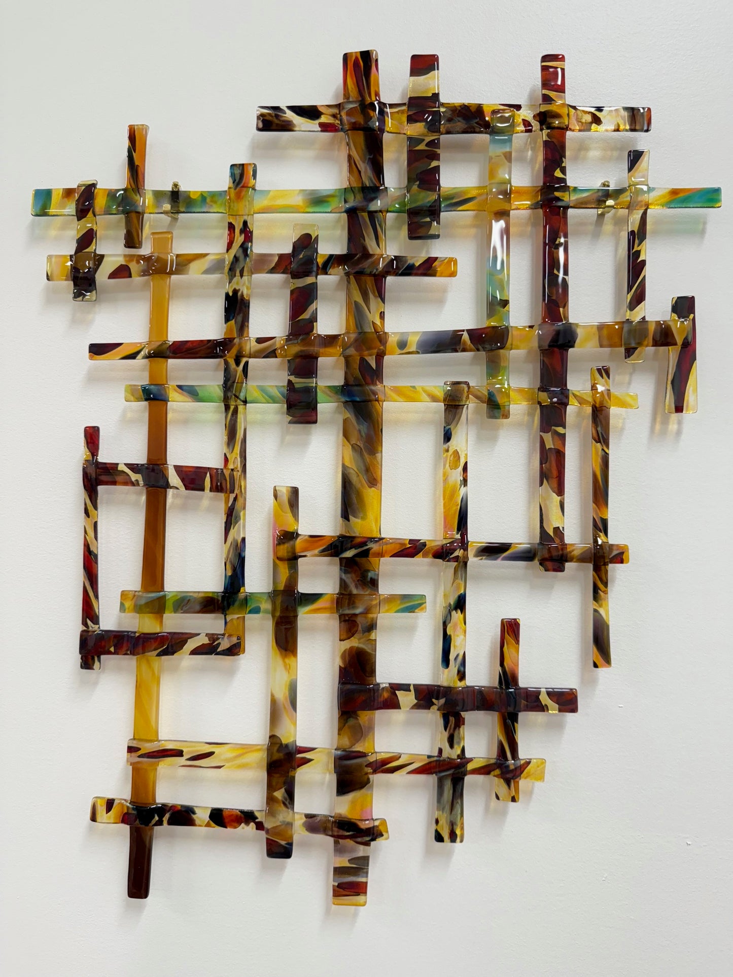 Amber Weave - Abstract Fused glass Artwork