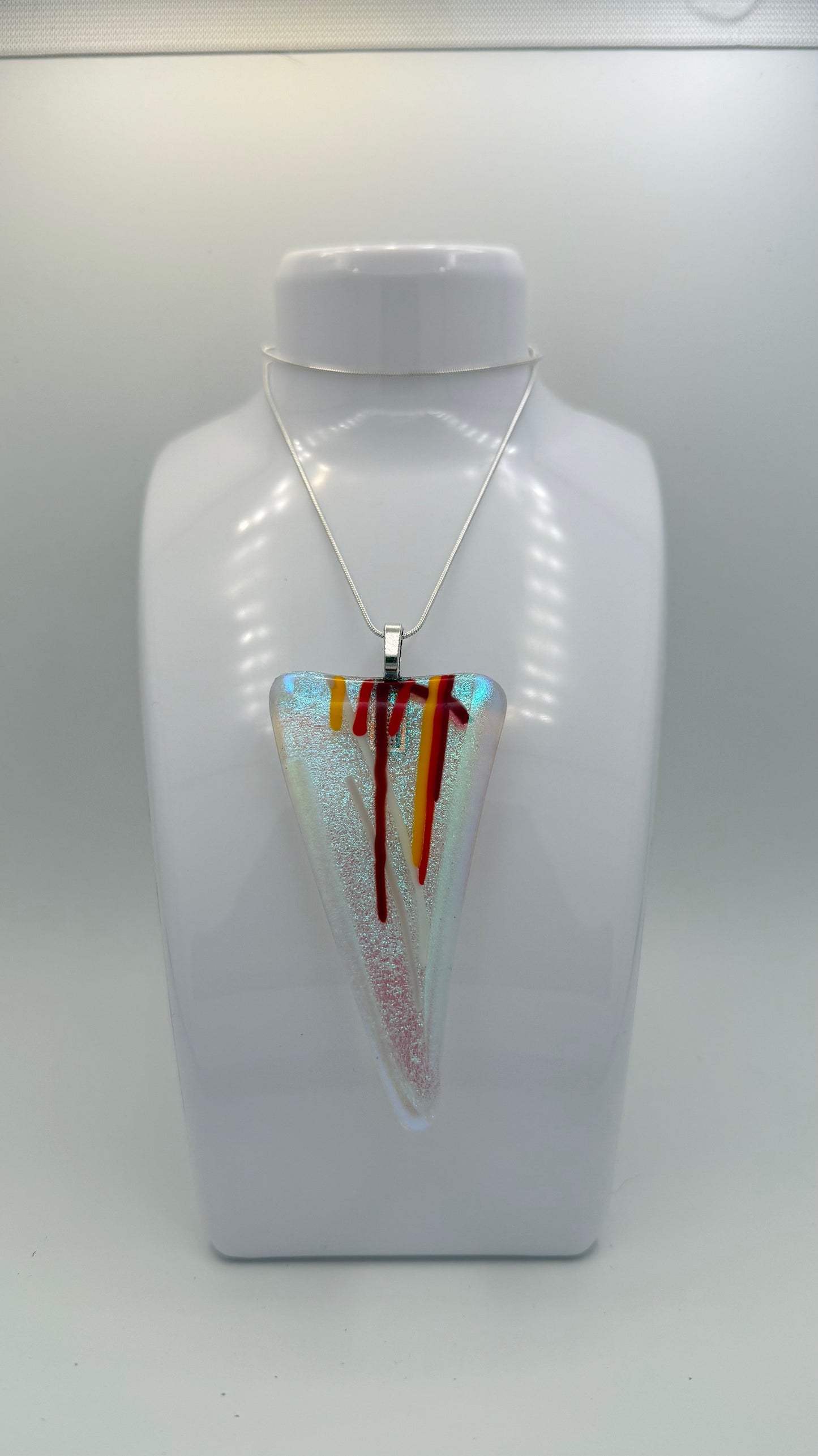 Sweeping Triangle Pendant with Dichroic Glow and Fiery Stringers