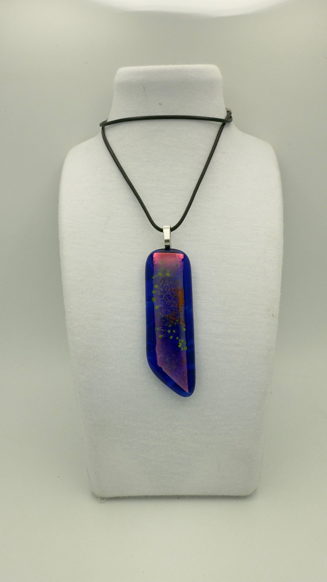 Blue Spectrum Pendant with Salmon Pink Dichroic & Fiery Frit