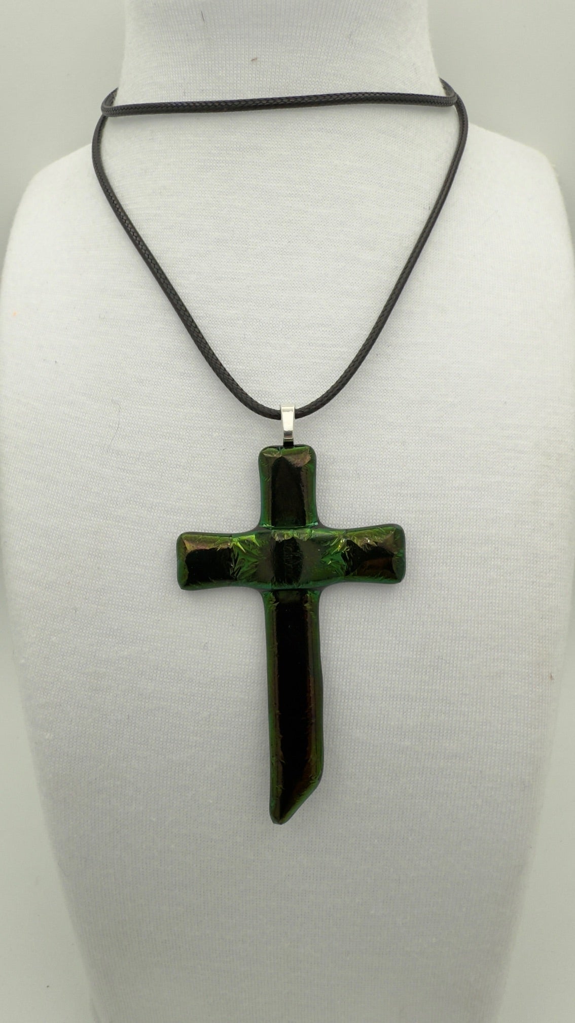 Emerald Light Fused Glass Cross Pendant