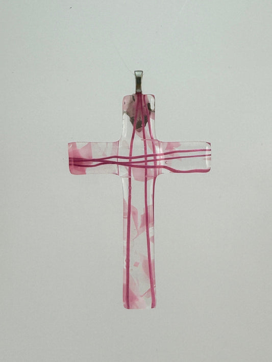 Clear with pink lines-Stained Glass Cross