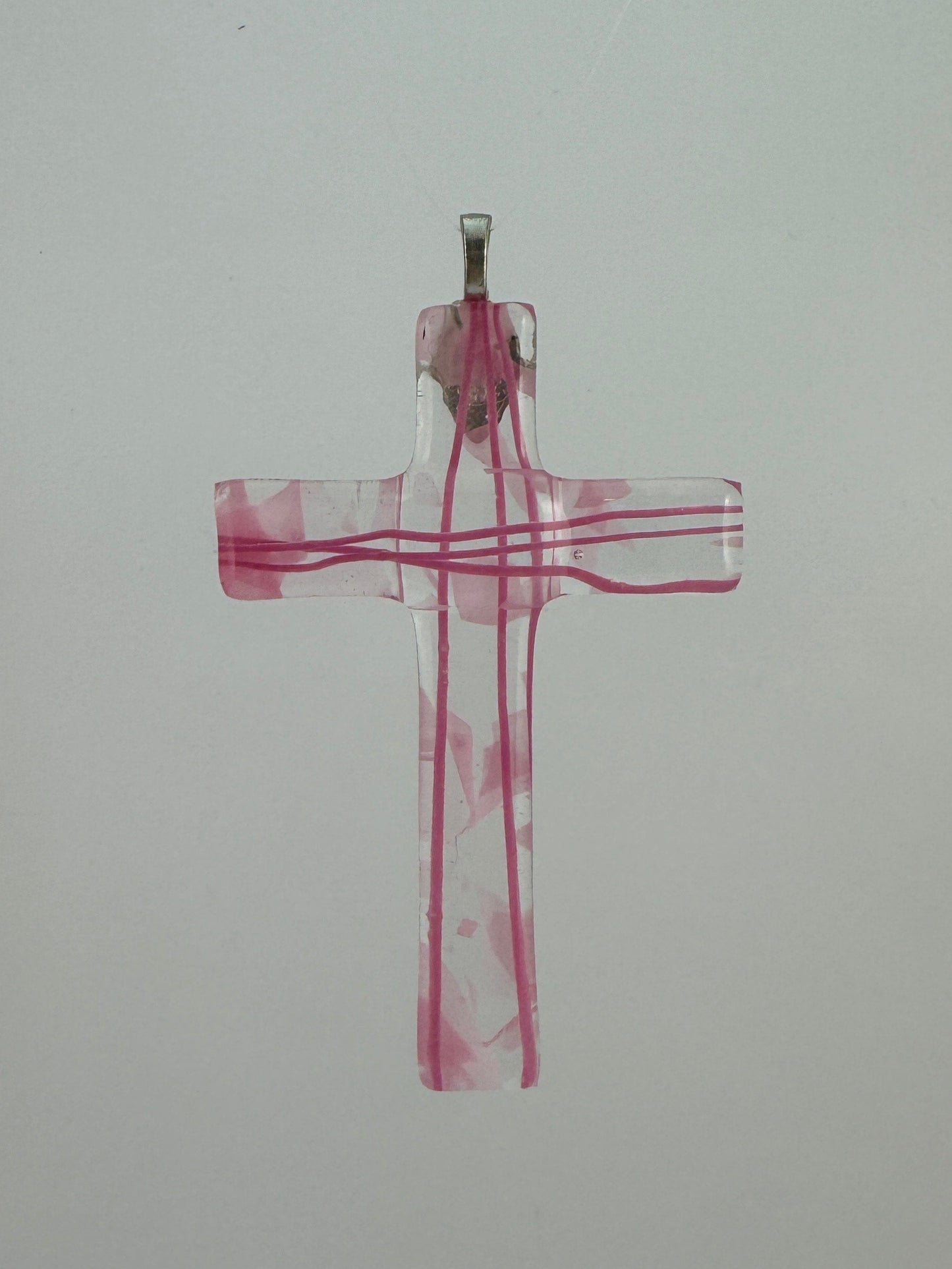 Clear with pink lines-Stained Glass Cross