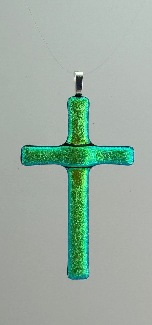 Green/Teal Stained Glass Cross