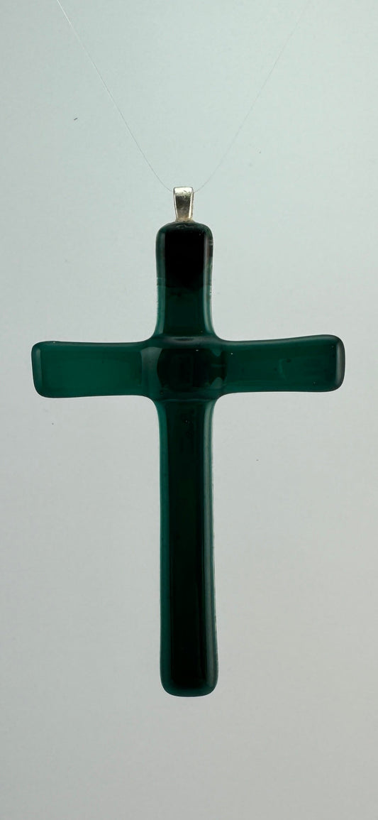 Dark Green Stained Glass Cross
