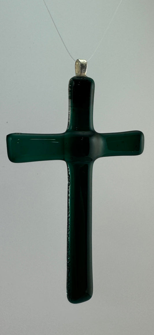 Dark Green Stained Glass Cross
