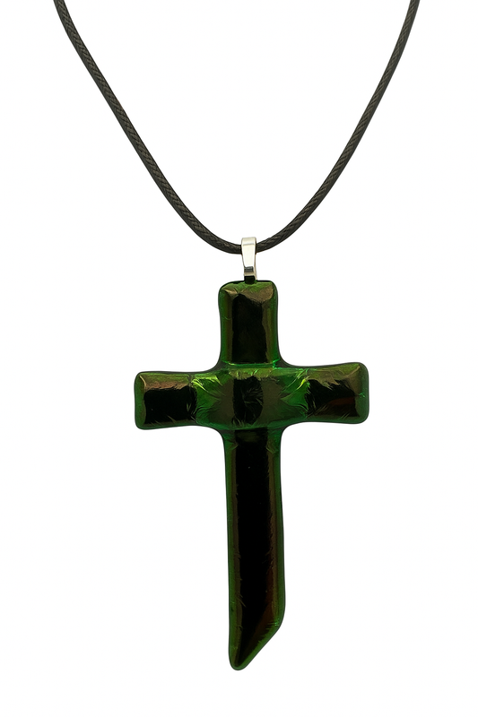 Emerald Light Fused Glass Cross Pendant