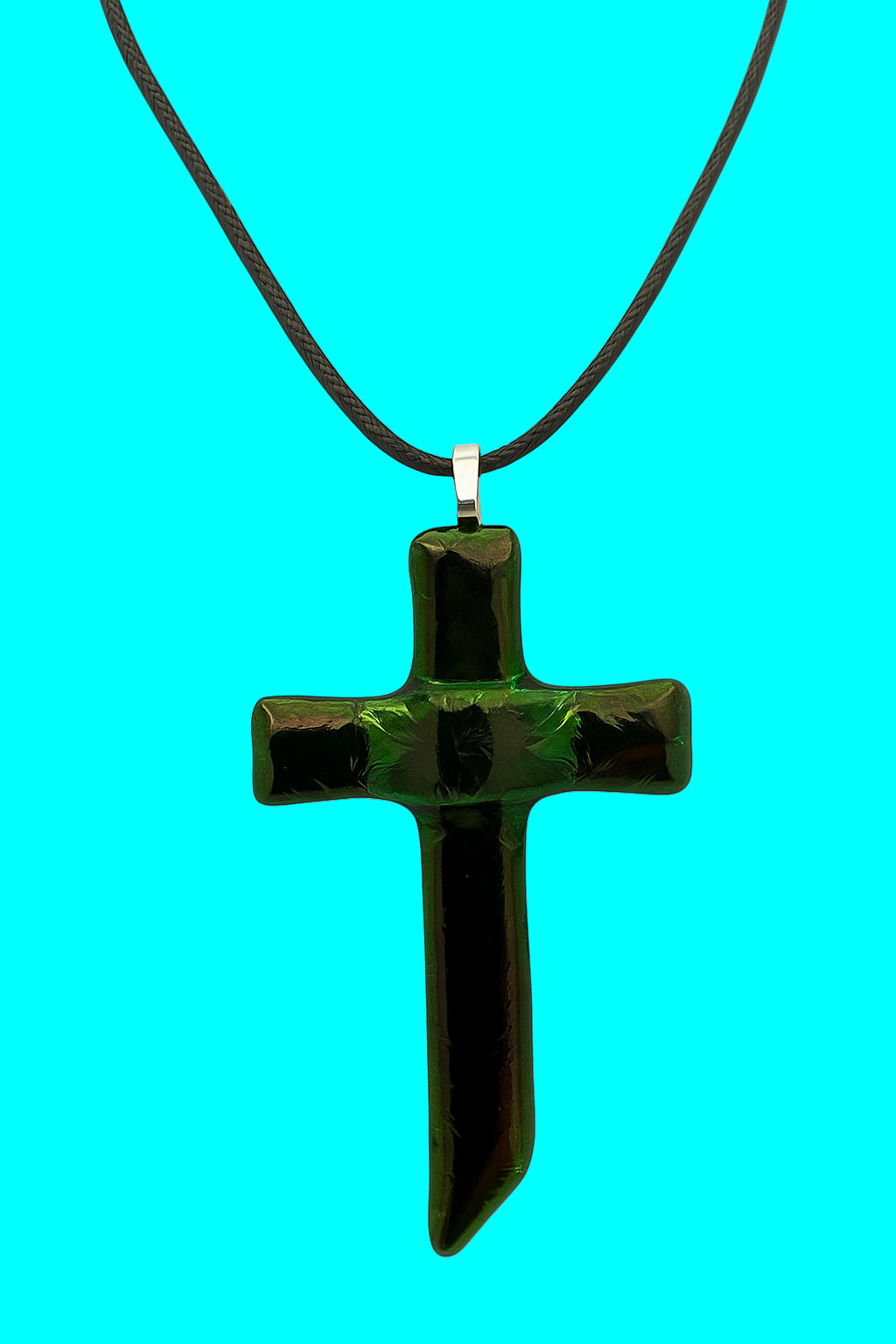 Emerald Light Fused Glass Cross Pendant