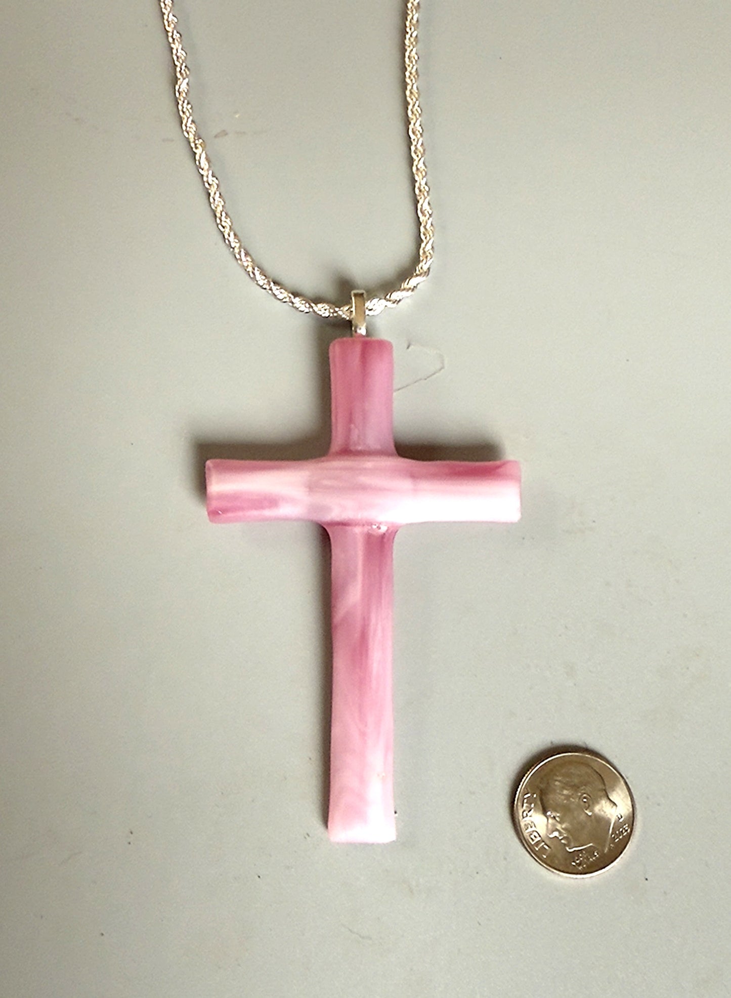 Pink smooth flat Glass Cross Pendant