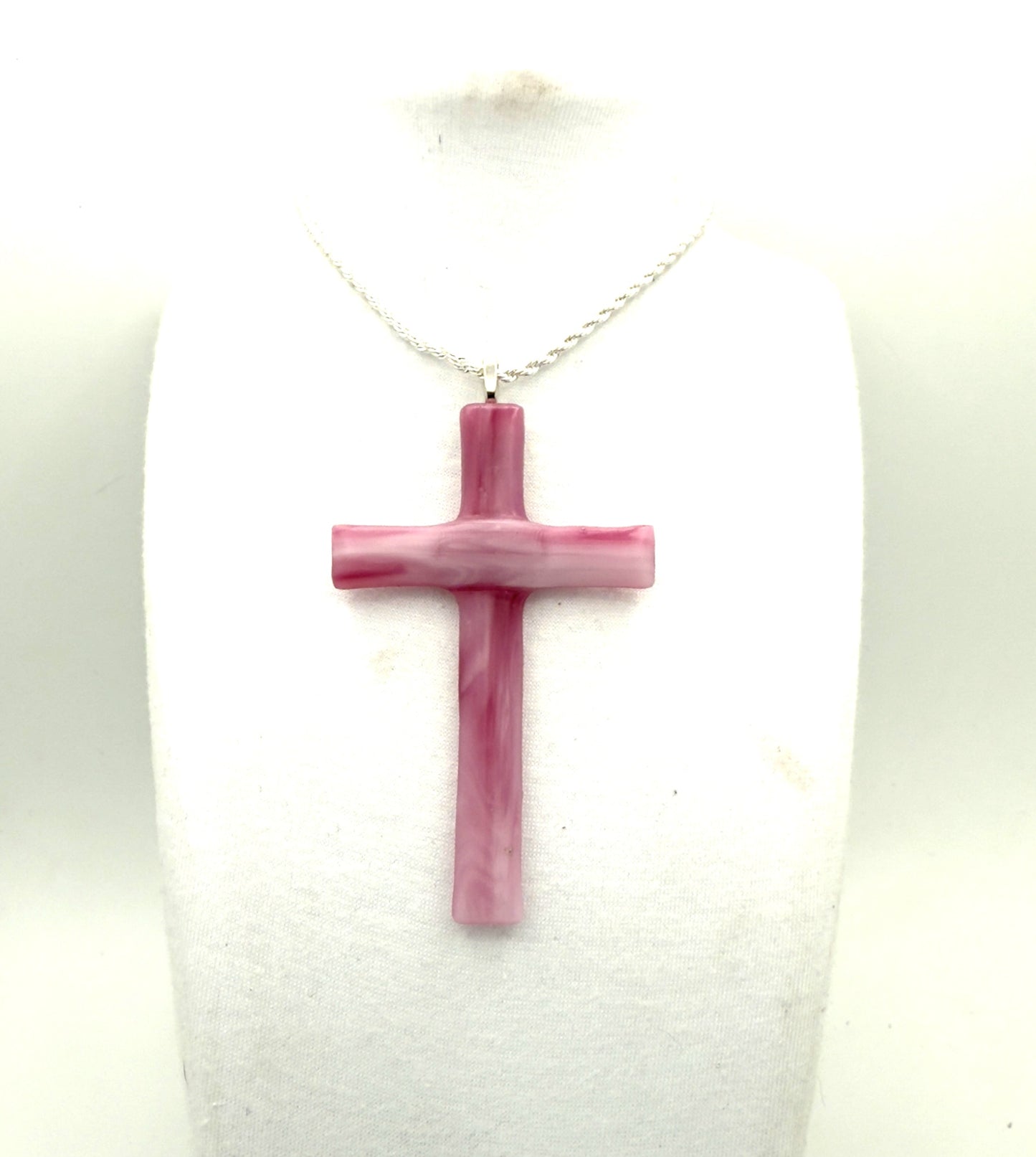 Pink smooth flat Glass Cross Pendant
