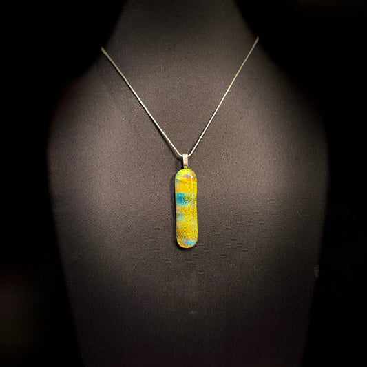 Antique Glass Fusion Pendant – White, Green, Amber with Salmon Dichroic