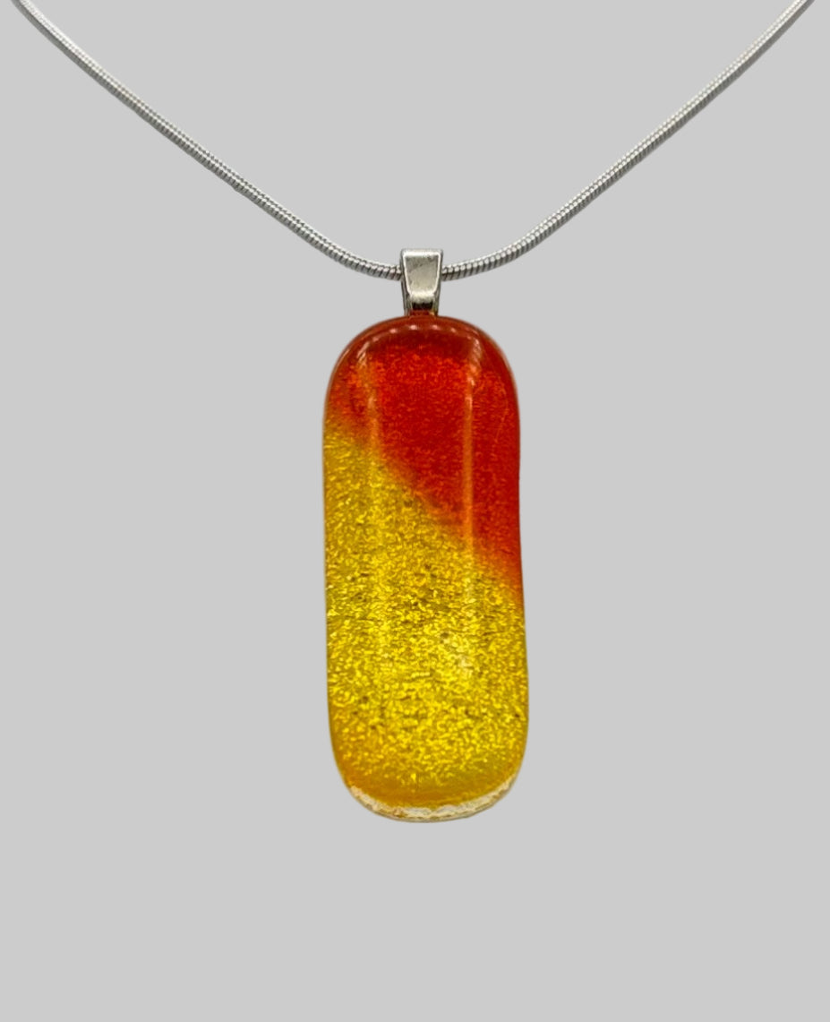 Gold dichroic and Orange antique glass pendant