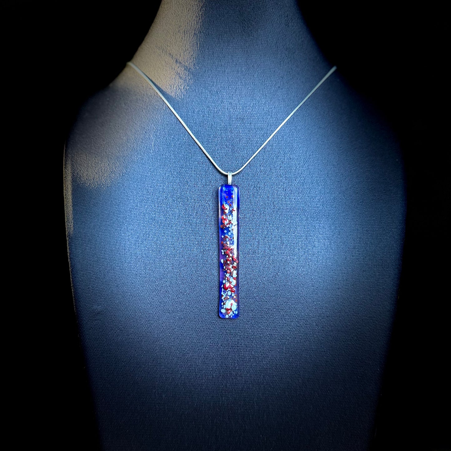 Pink and Blue Antique glass pendant with Red Firelight Frit