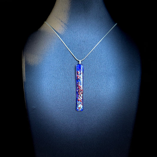 Pink and Blue Antique glass pendant with Red Firelight Frit