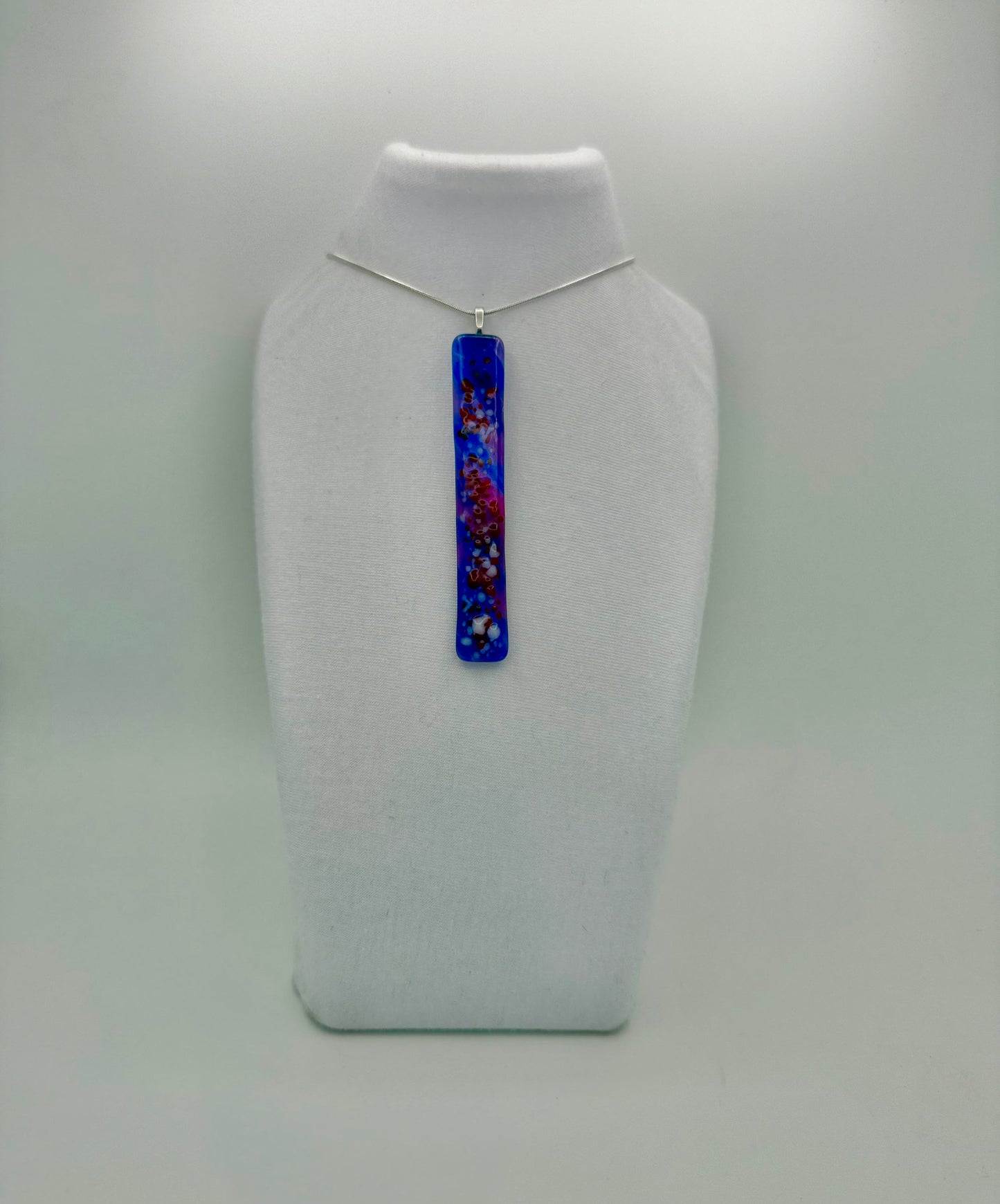 Pink and Blue Antique glass pendant with Red Firelight Frit