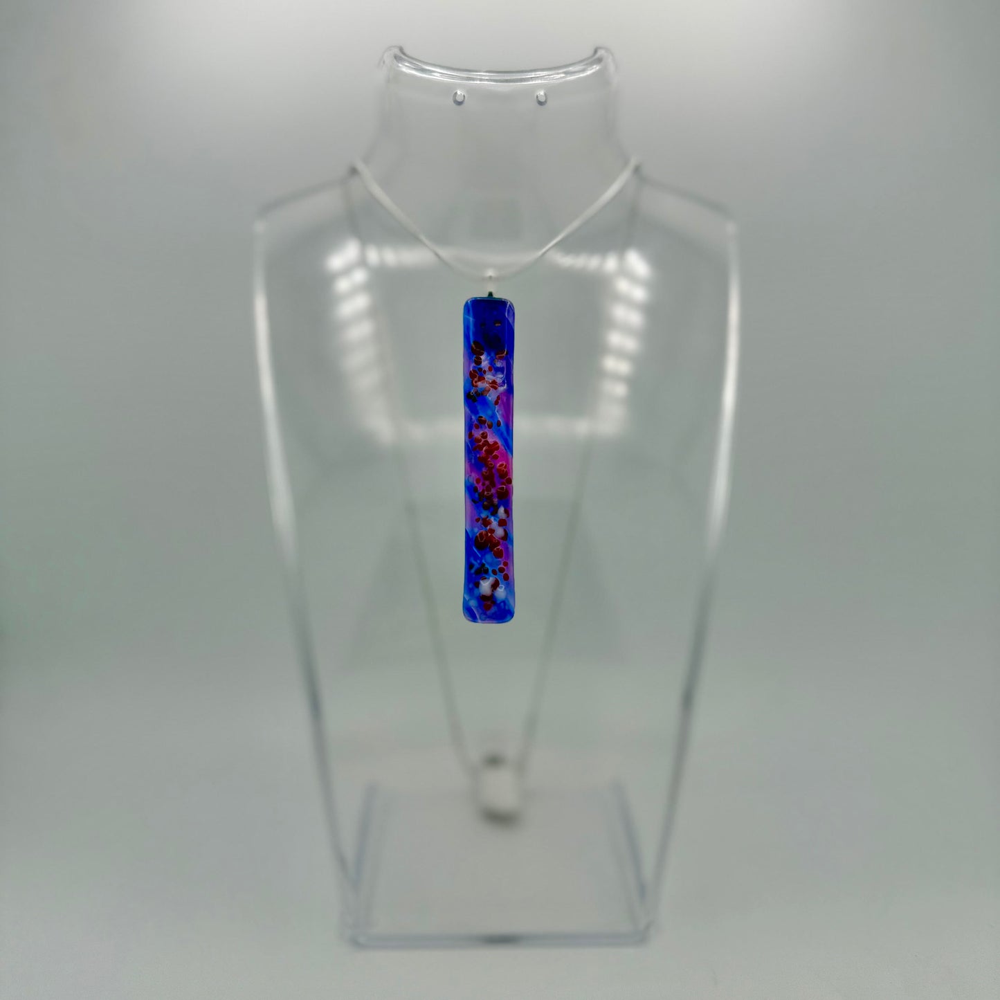 Pink and Blue Antique glass pendant with Red Firelight Frit