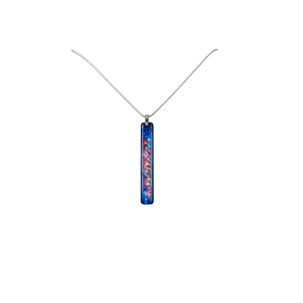 Pink and Blue Antique glass pendant with Red Firelight Frit