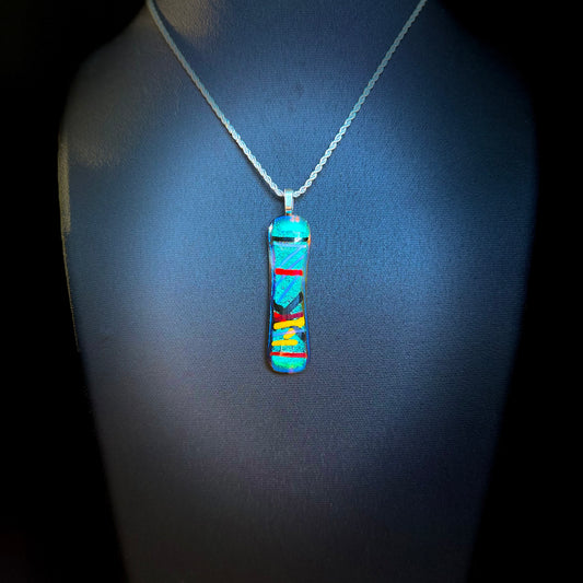 Clear Amber Antique art glass & Teal Pink dichroic glass and multicolor firelight elements