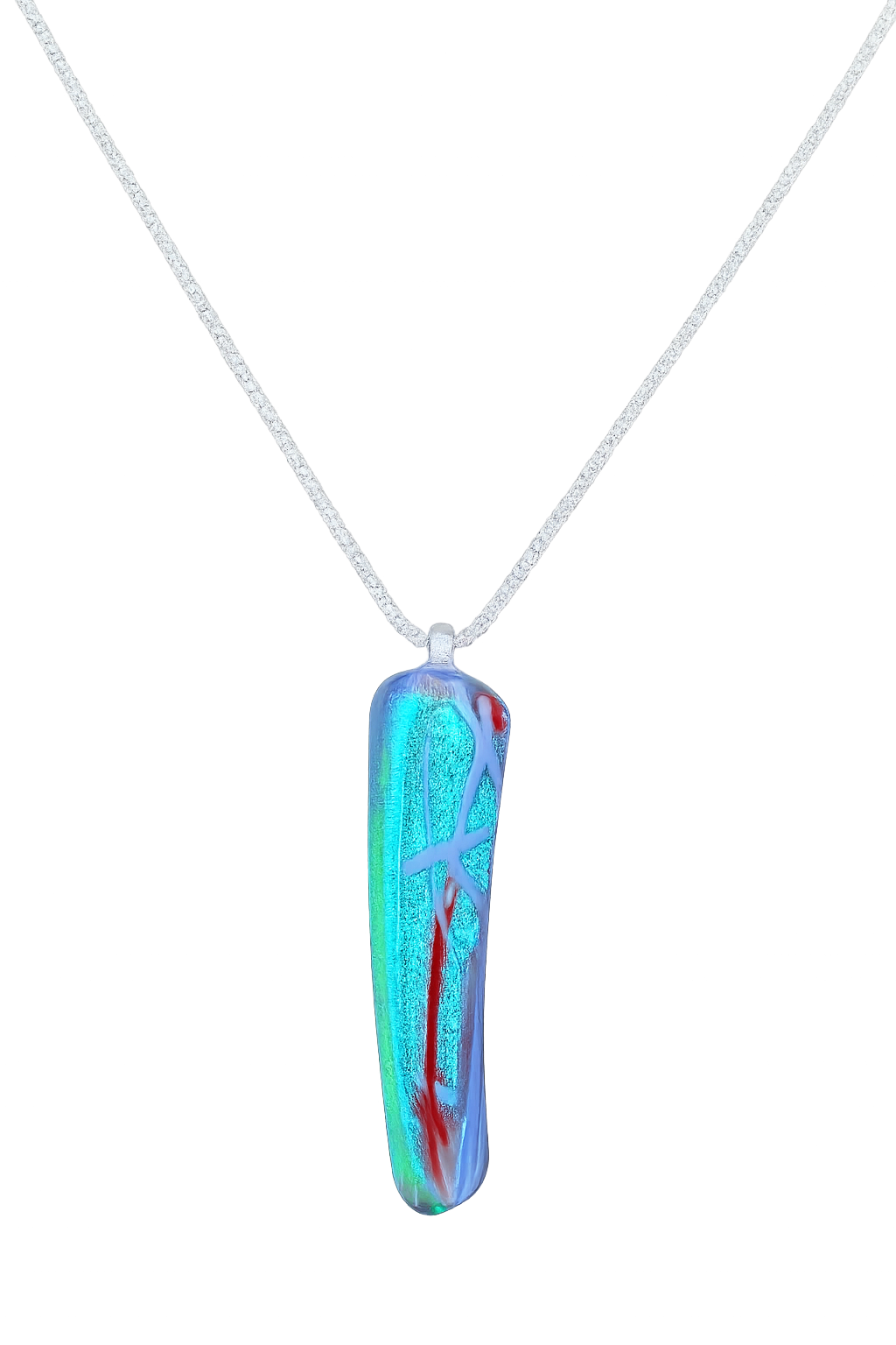 Pale Blue Clear Antique glass pendant with Teal Dichroic and Firelight and Maroon Stringers
