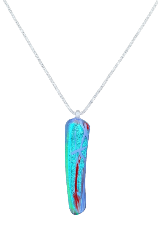 Pale Blue Clear Antique glass pendant with Teal Dichroic and Firelight and Maroon Stringers