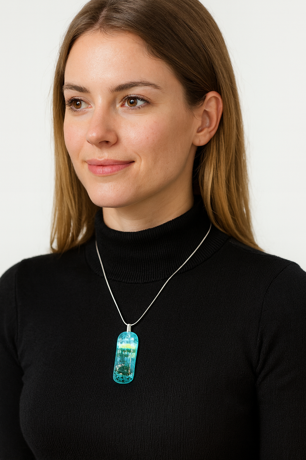 Teal Blue Dichroic fused glass pendant