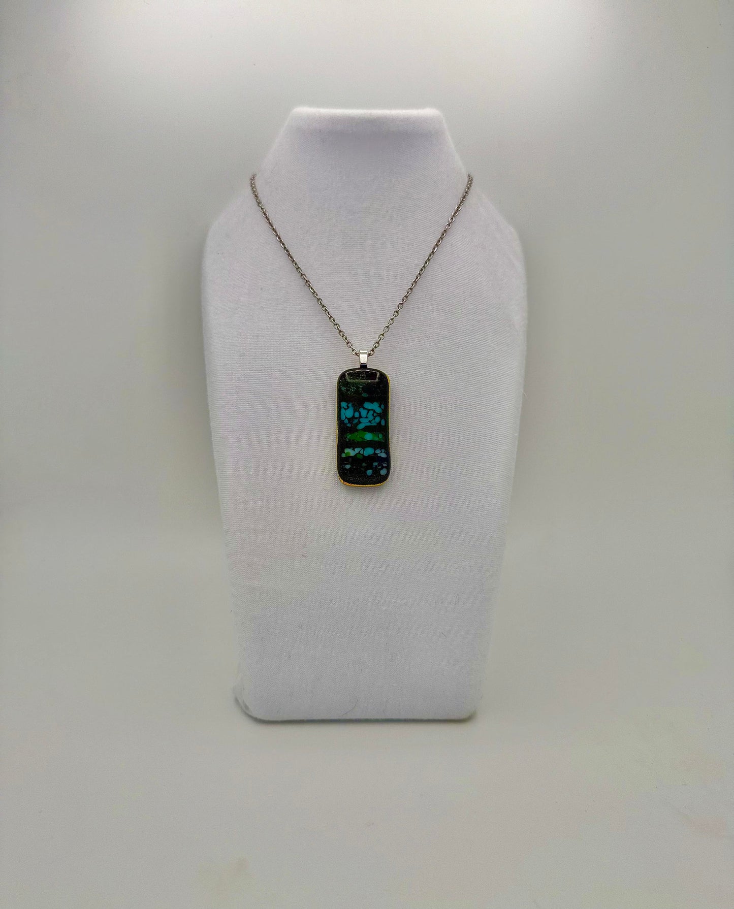Blue Dichroic fused glass pendant with Frit