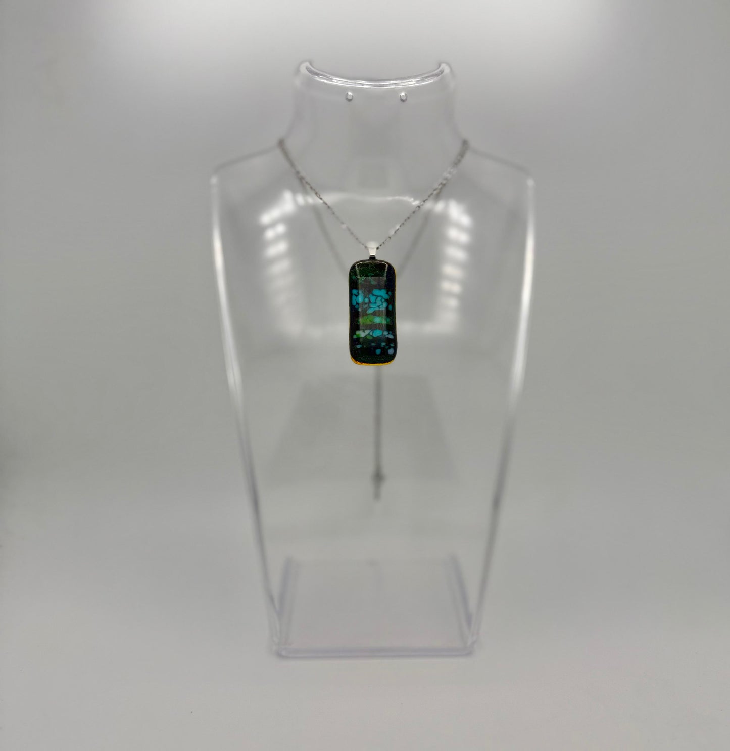 Blue Dichroic fused glass pendant with Frit